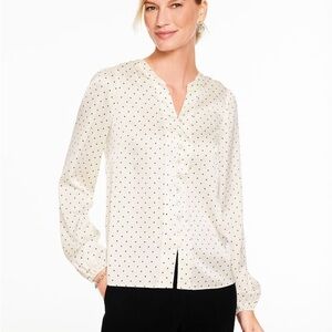 TALBOTS BAND COLLAR BUTTON FRONT SHIRT - LUMINOUS DOTS, SIZE S, LIKE NEW